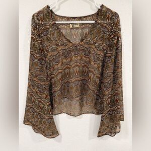 Show Me Your Mumu Bell Sleeve Geometric Dots Blouse Size Small EUC